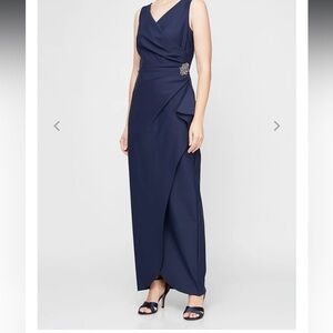 Alex Evenings Navy Asymmetrical Dress with Embellishment Size 14